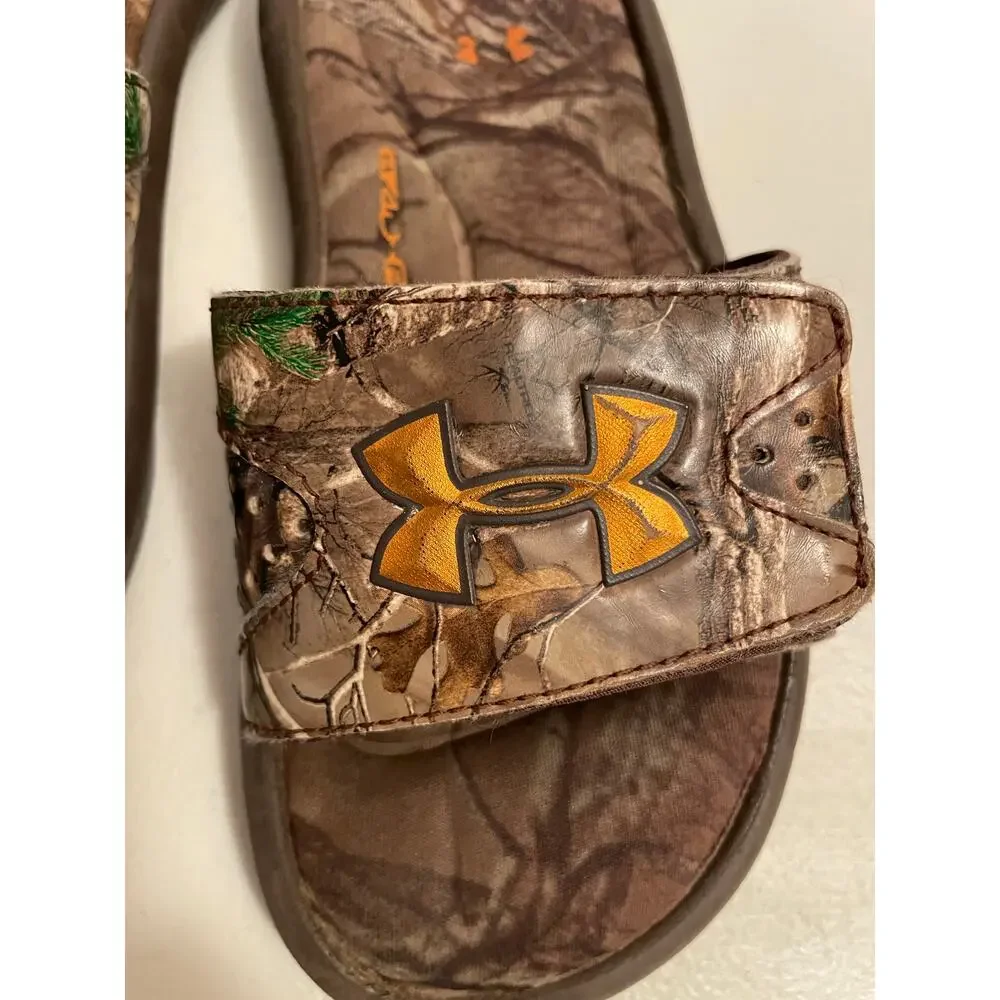 Under Armour kids youth 4D foam Real Tree camo‎ slip on slides 12 flip flops kid